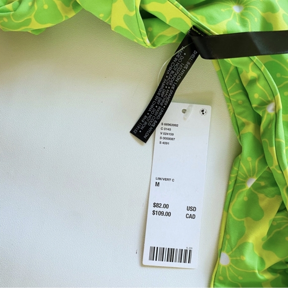 Urban Outfitters Selena Scarf One Piece Swimsuit Lime Green Floral Print Medium - Picture 3 of 4